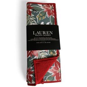 Ralph Lauren Reversible Dish Drying Mat 2 Set, Holiday Poinsettia Red/Green, NWT